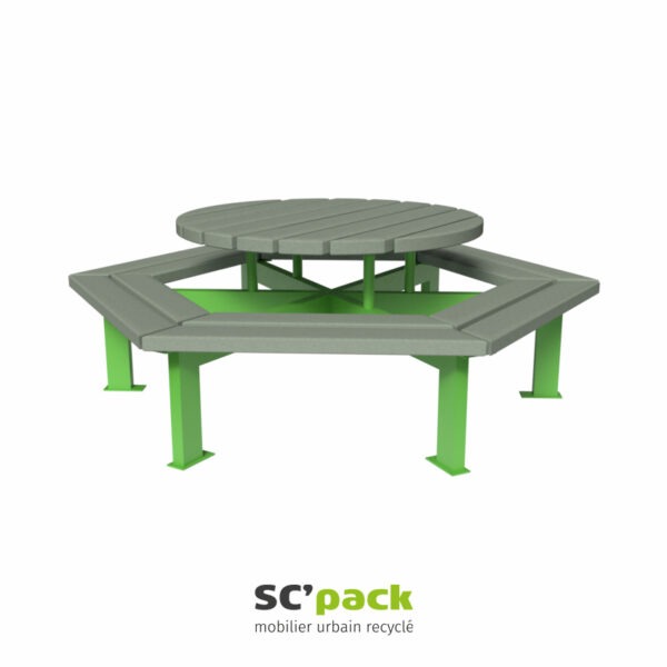 Table hexagonale maternelle avec pieds aluminium laqués