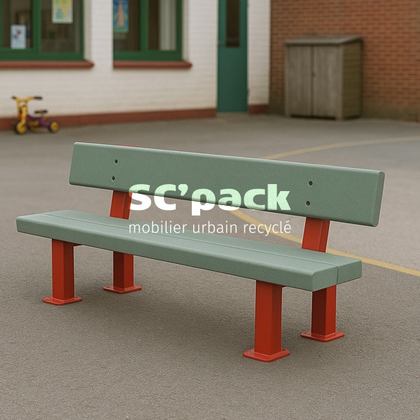 Banc maternelle pieds aluminium SC Pack installé dans une cour d’école
